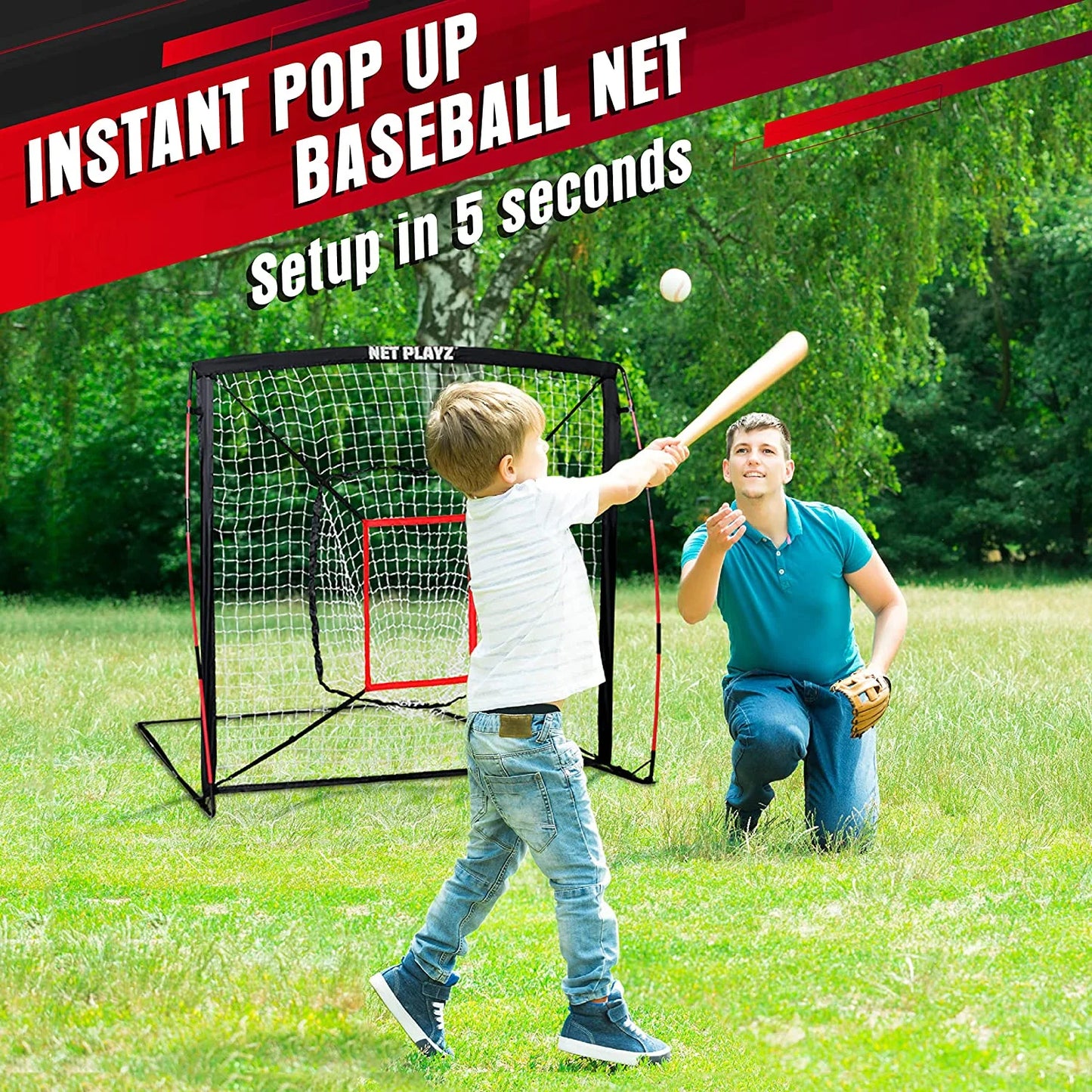 5' X 5' Baseball & Softball Practice Hitting & Pitching Net Similar to Bow Frame, Great for All Skill Levels